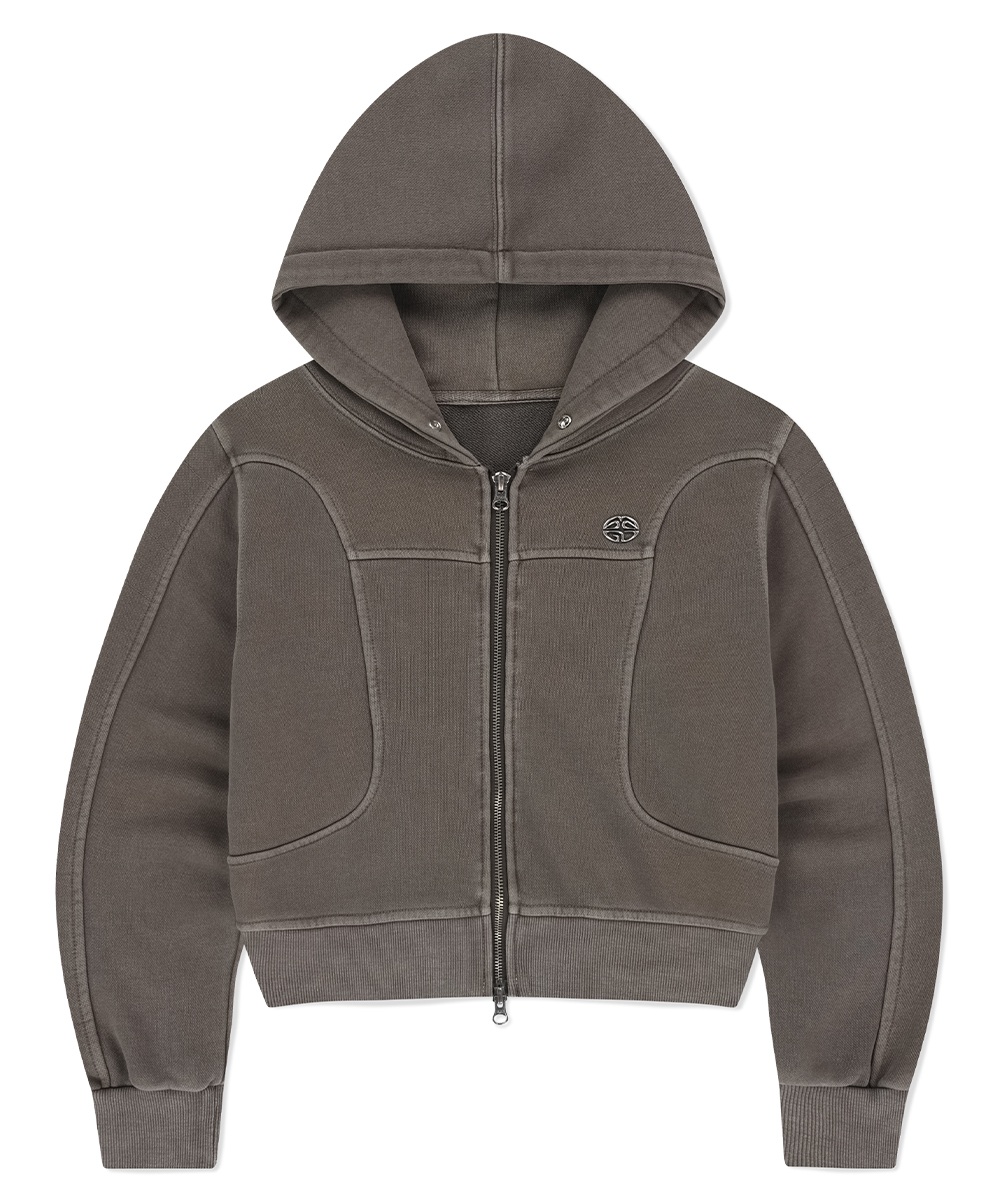 BIG GOTHIC CUT OFF PIGMENT ZIP-UP HOODIE [BURGUNDY