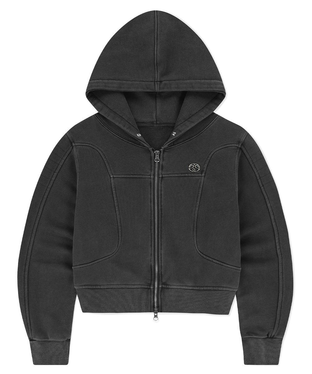 BIG GOTHIC CUT OFF PIGMENT ZIP-UP HOODIE [BURGUNDY