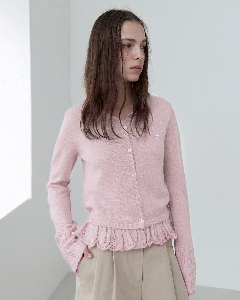 MOHAIR BLENDED SLEEVELESS CARDIGAN SET PINK