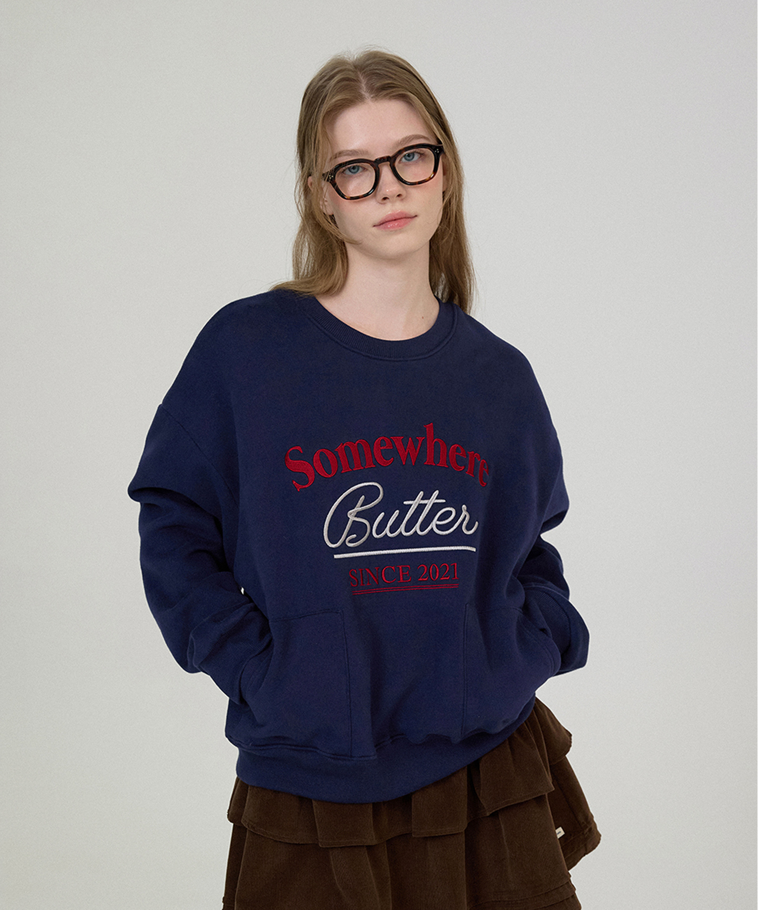 Pocket Vintage Sweatshirt-navy