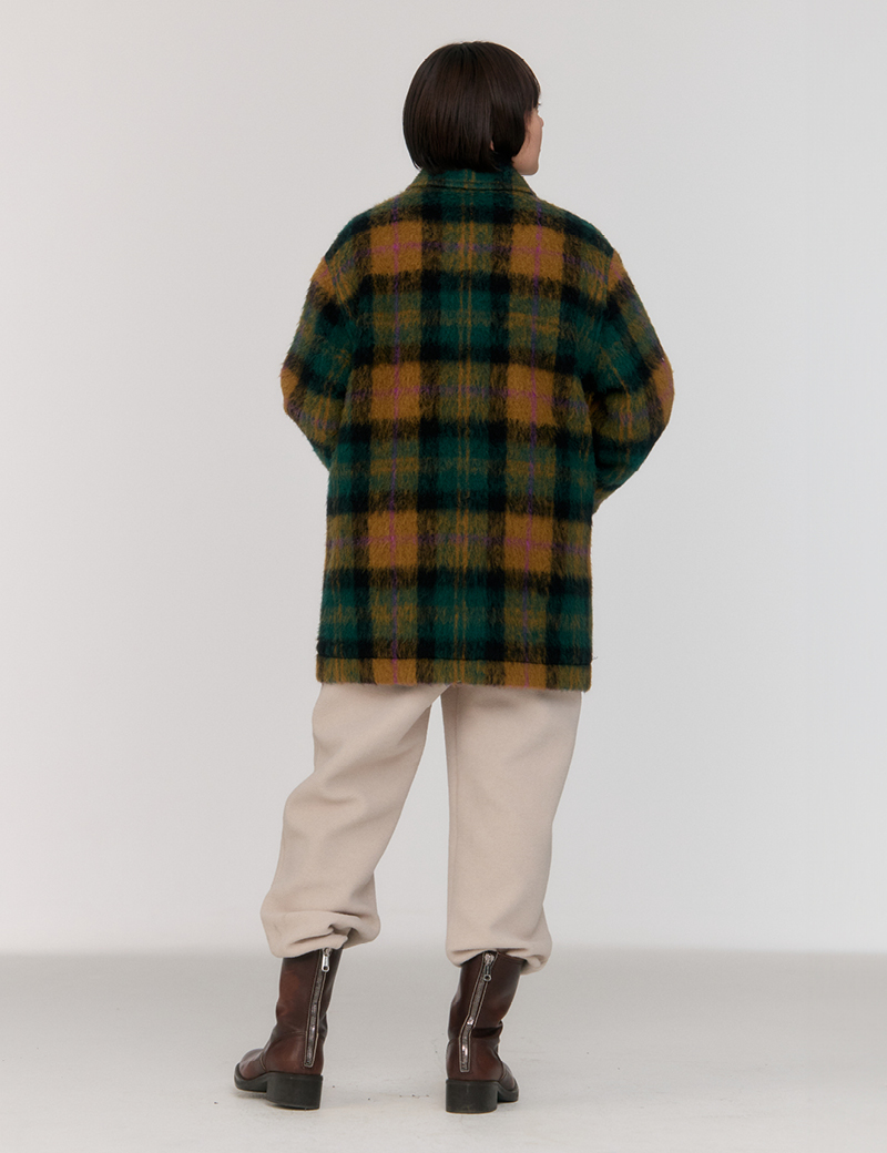 購入特典】Matthew Alpaca Check Coat (Pumpkin Green) | ファッション