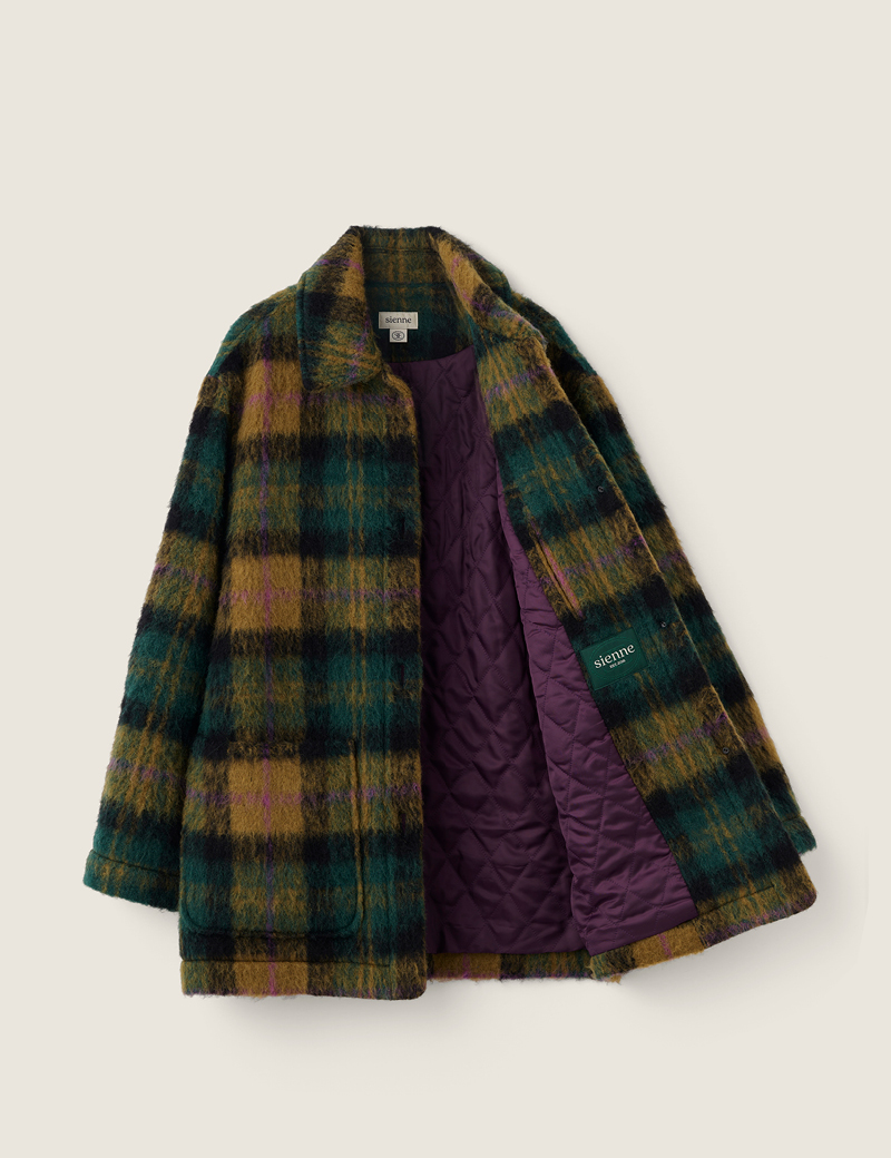 Matthew Alpaca Check Coat (Pumpkin Green) | ファッション通販