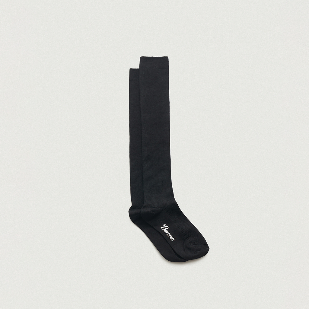 Merino Plain Knee-High Knit Socks - Black