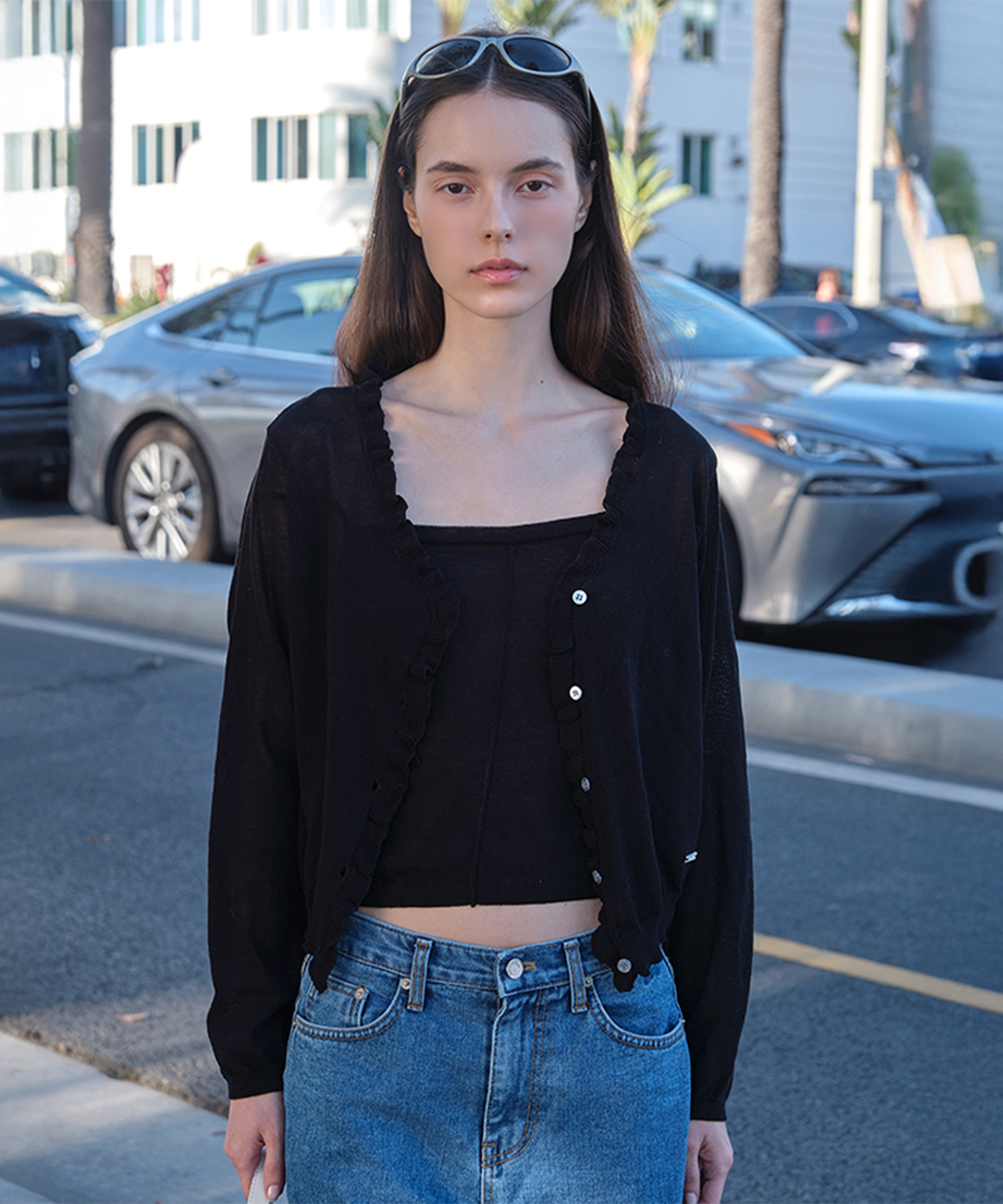 Mew Frill Cardigan Set - Black