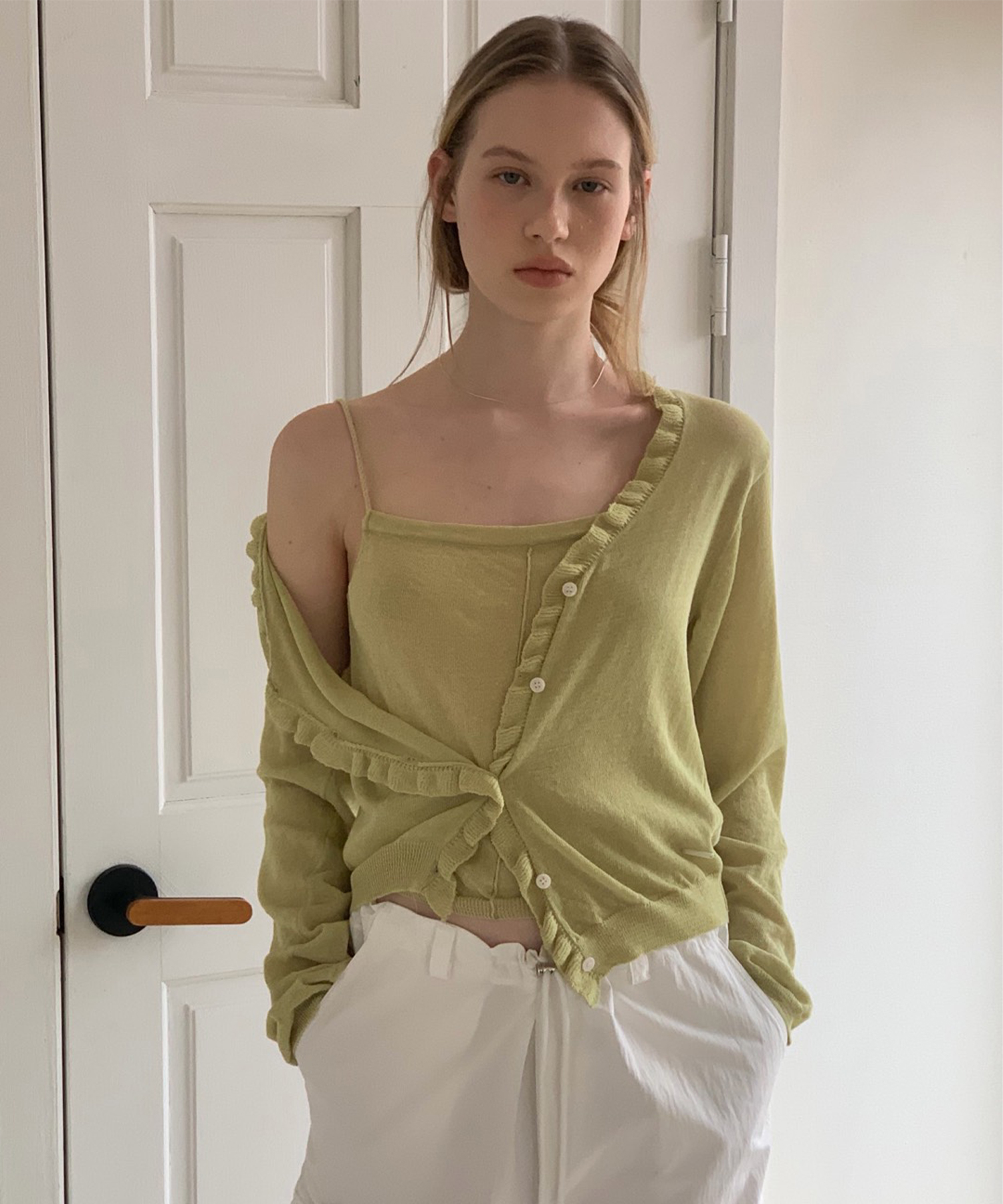Mew Frill Cardigan Set - Olive