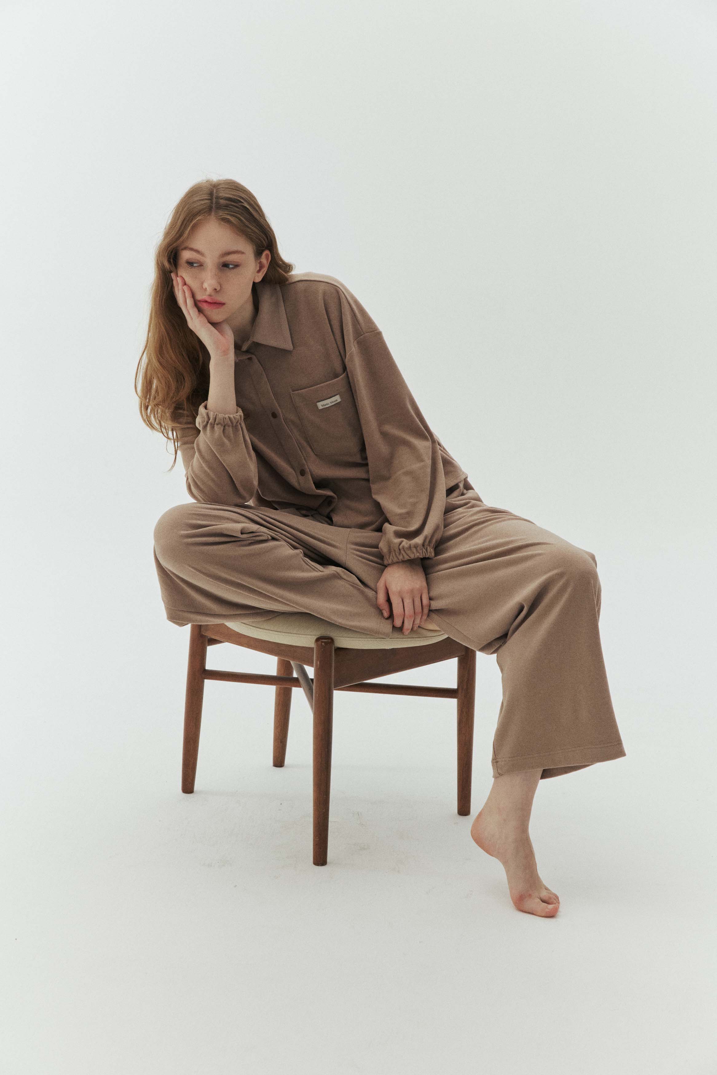 cozy moon pajama set_Top short (beige)