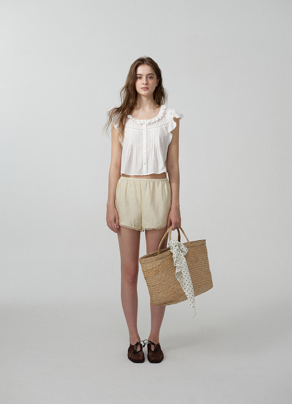 Moire Satin Lace Shorts_Butter