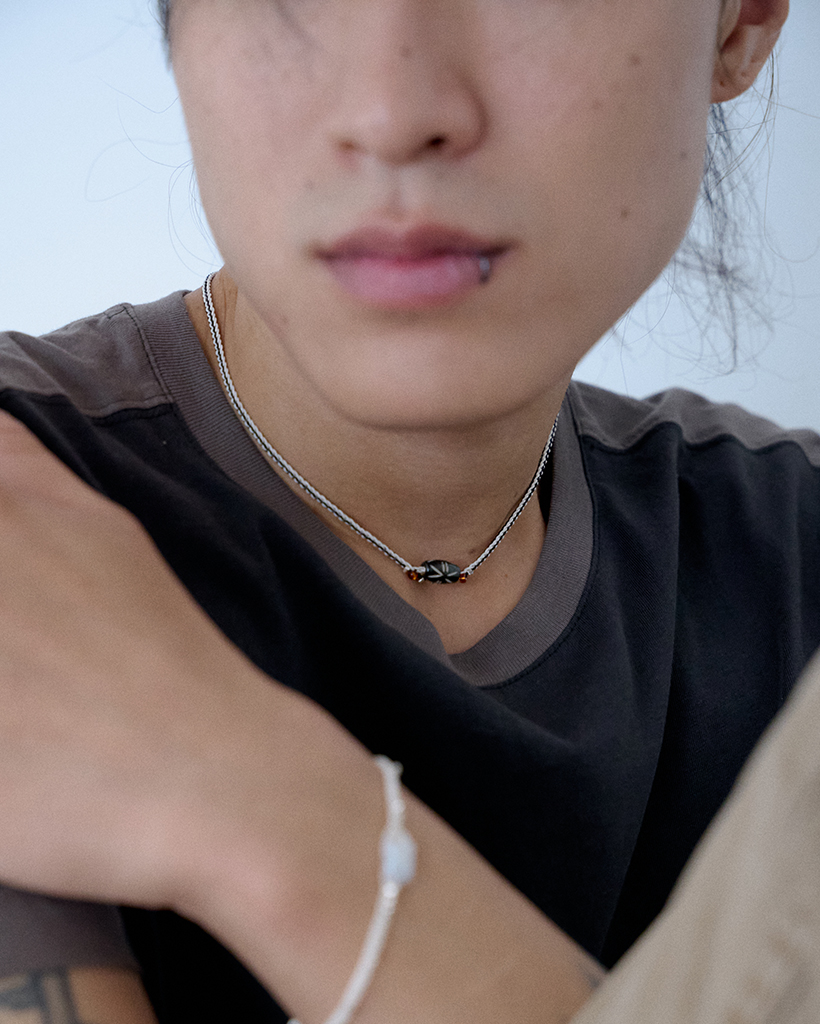 voice in bone metallic crochet necklace (bold) | ファッション通販