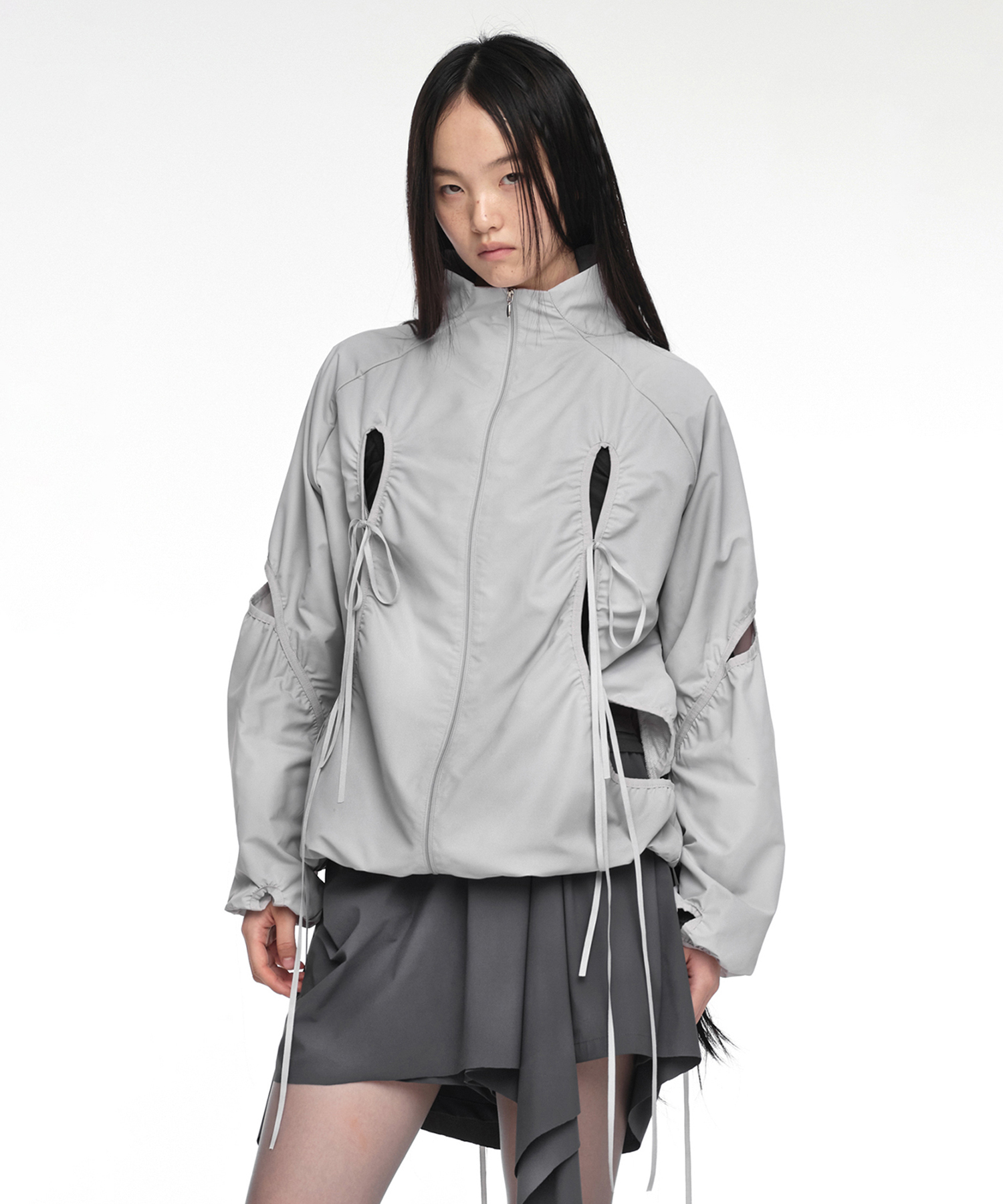 CUT-OUT WIND BREAKER (UNISEX) LIGHT GRAY