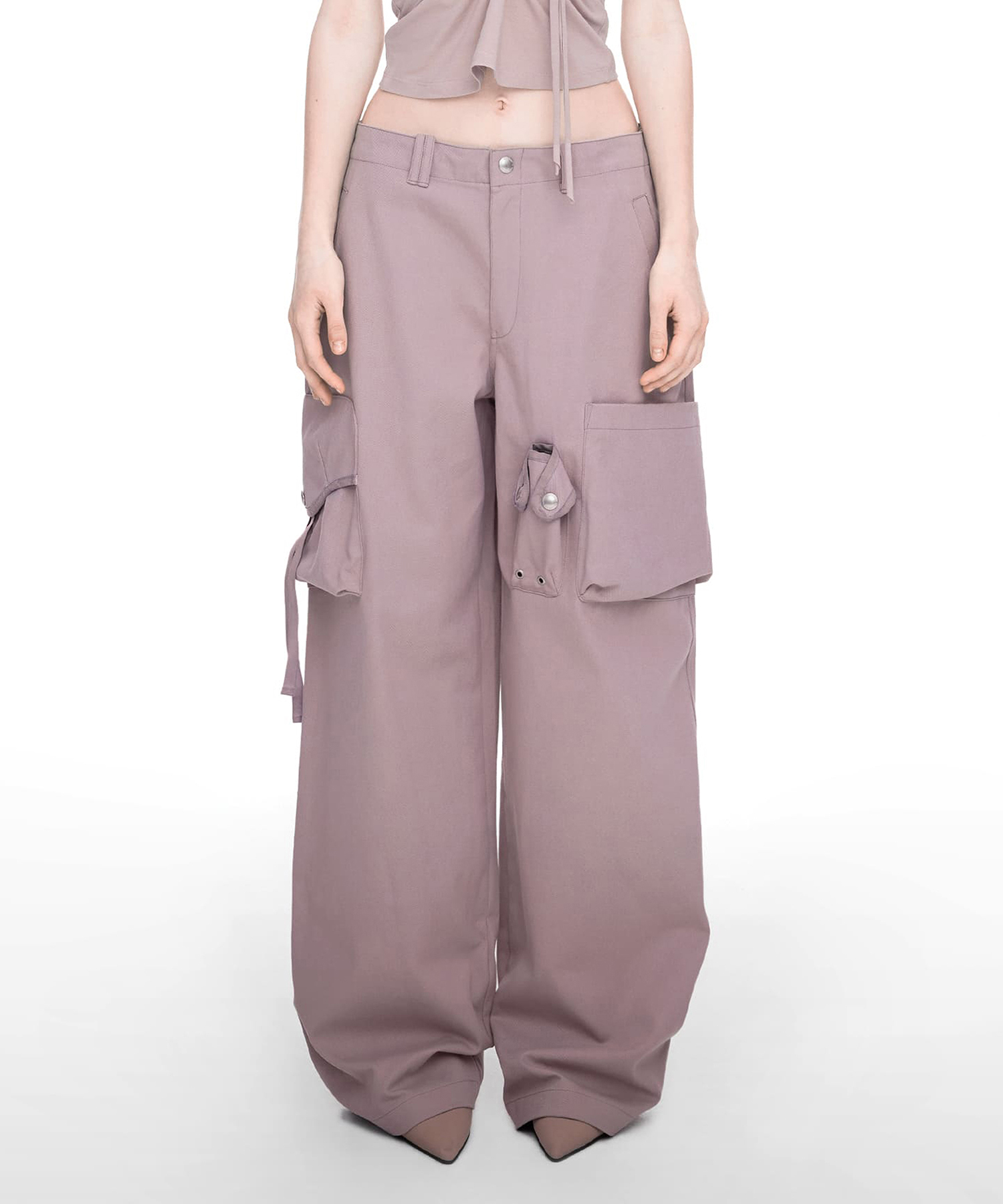 STRAP WIDE CARGO PANTS (UNISEX) DUSTY PINK