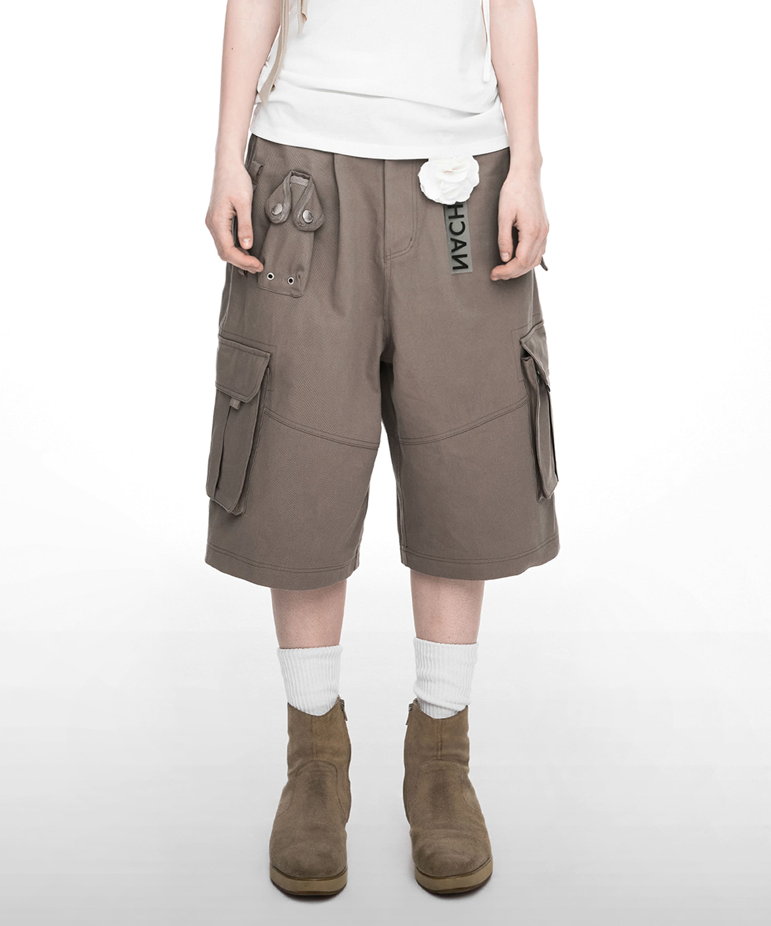 WIDE CARGO HALF PANTS (UNISEX) VINTAGE BEIGE