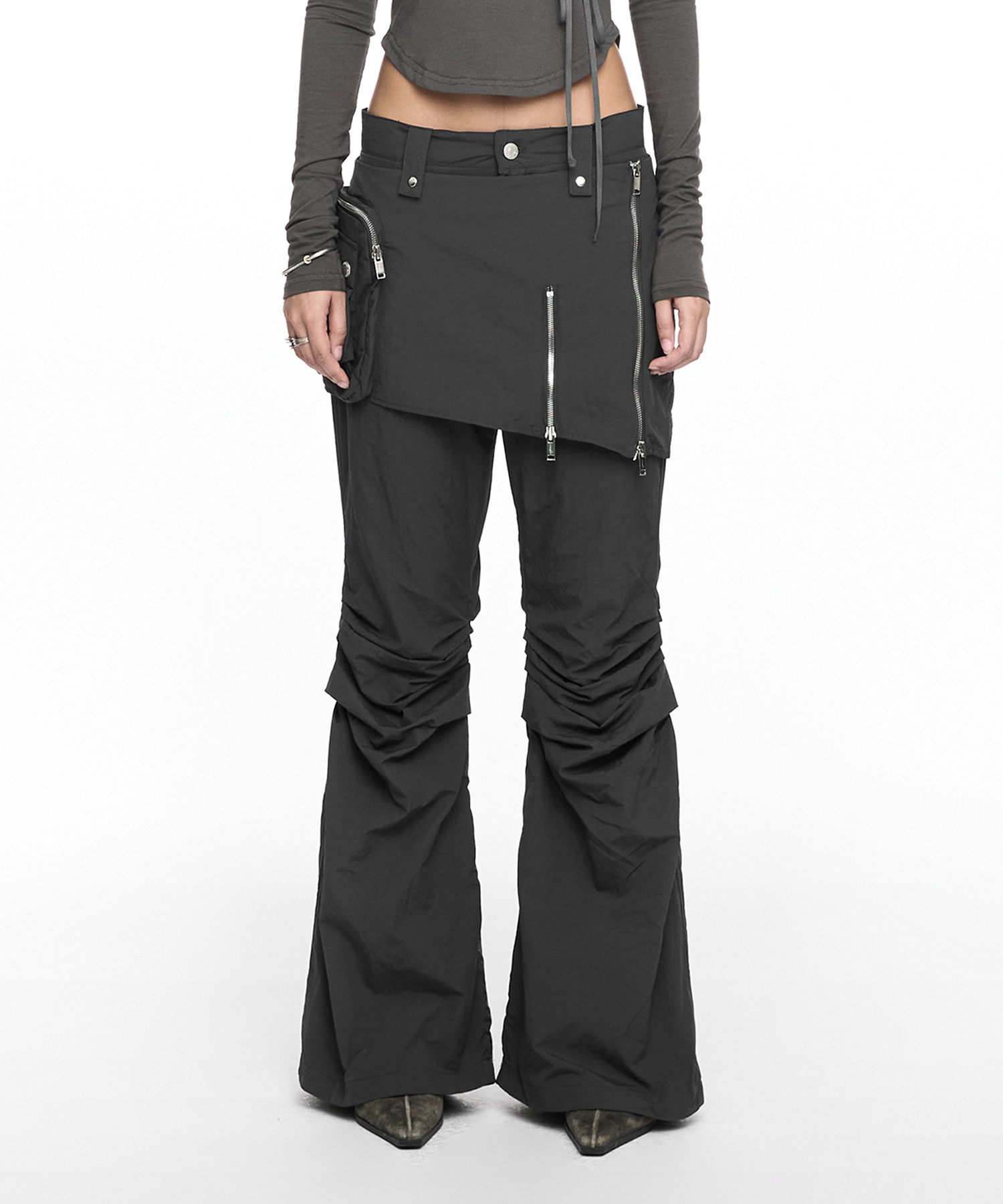 BOOTS CUT SKIRT PANTS (UNISEX) CHARCOAL