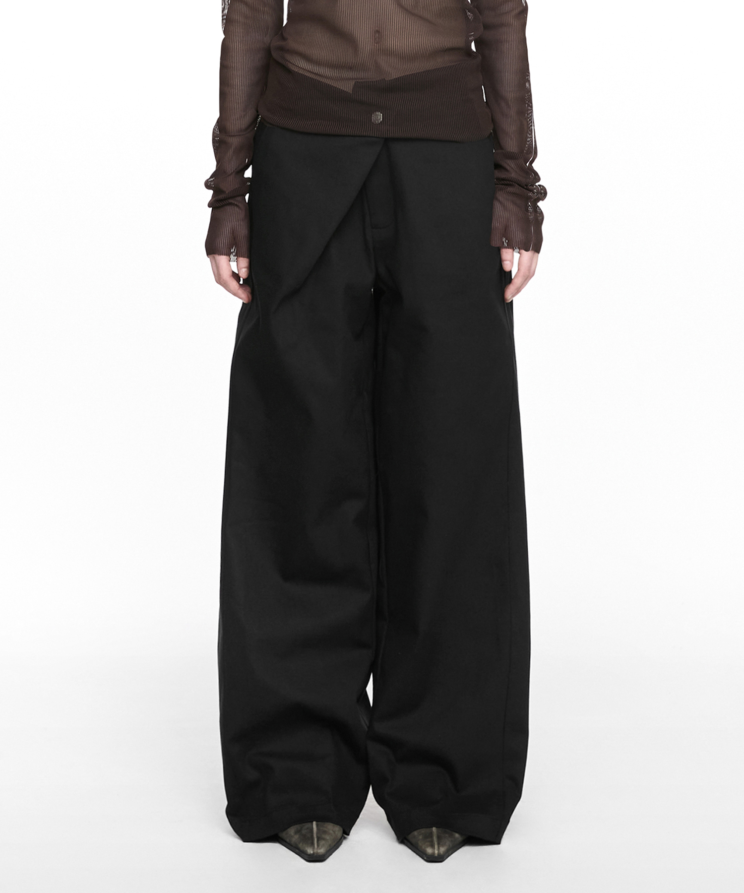FOLDED WIDE PANTS (UNISEX) BLACK