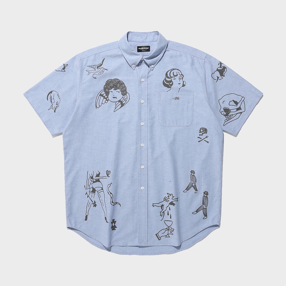 TATTOO OXFORD BIG BIG HALF SHIRT[BLUE]