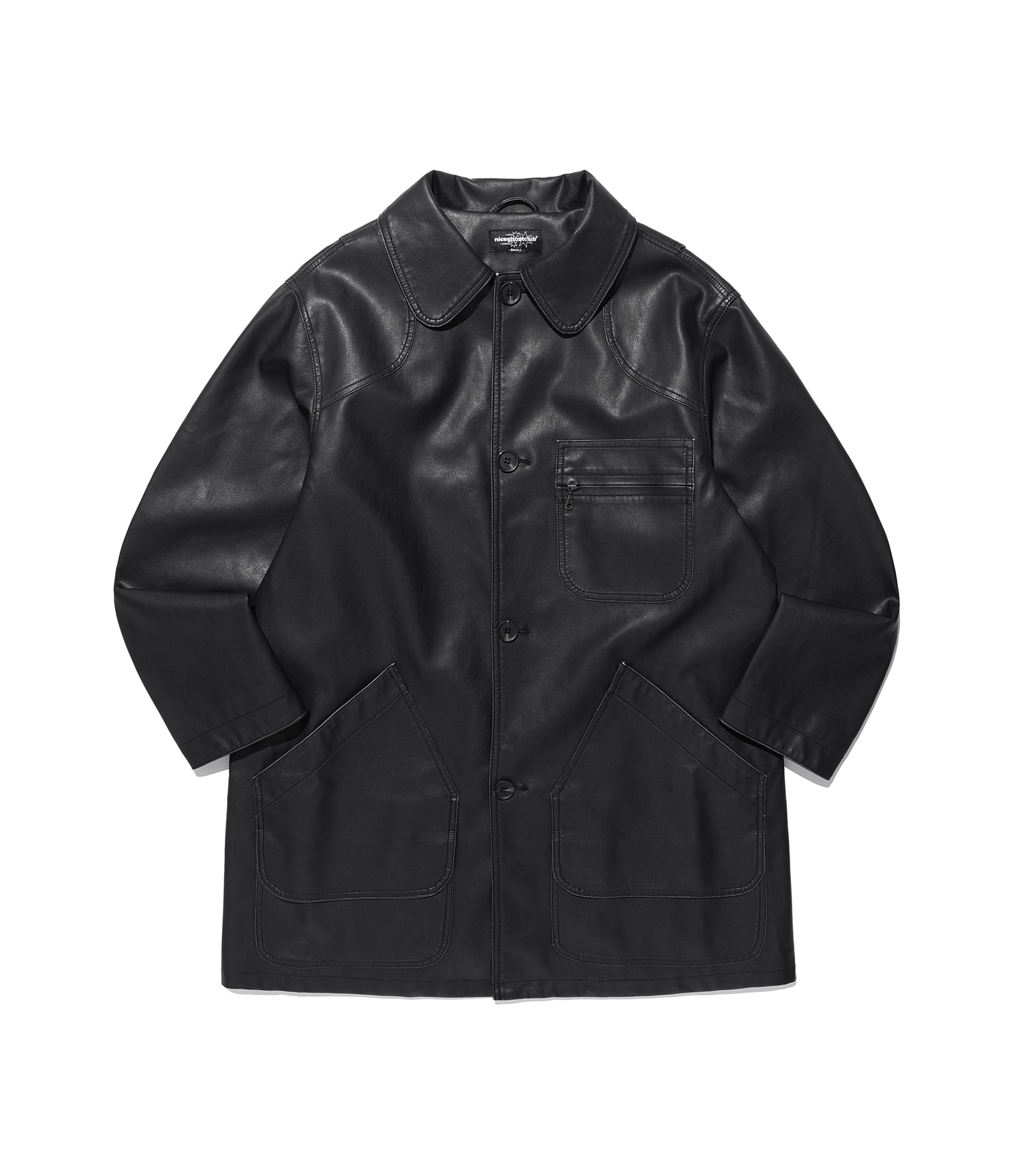 pu leather work car coat[black]