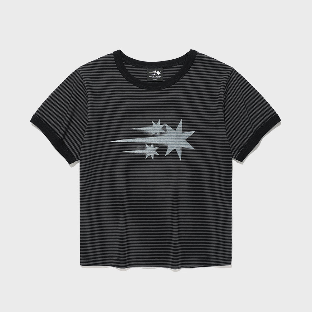 stripe rush 3star ringer crop tee[black]