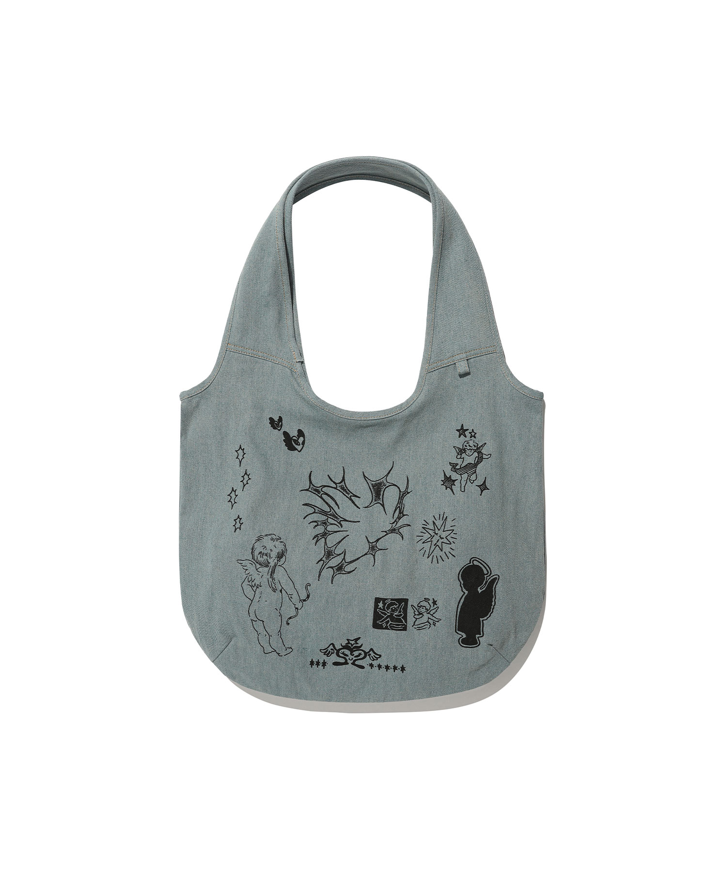 denim doodle shoulder tote bag[blue]
