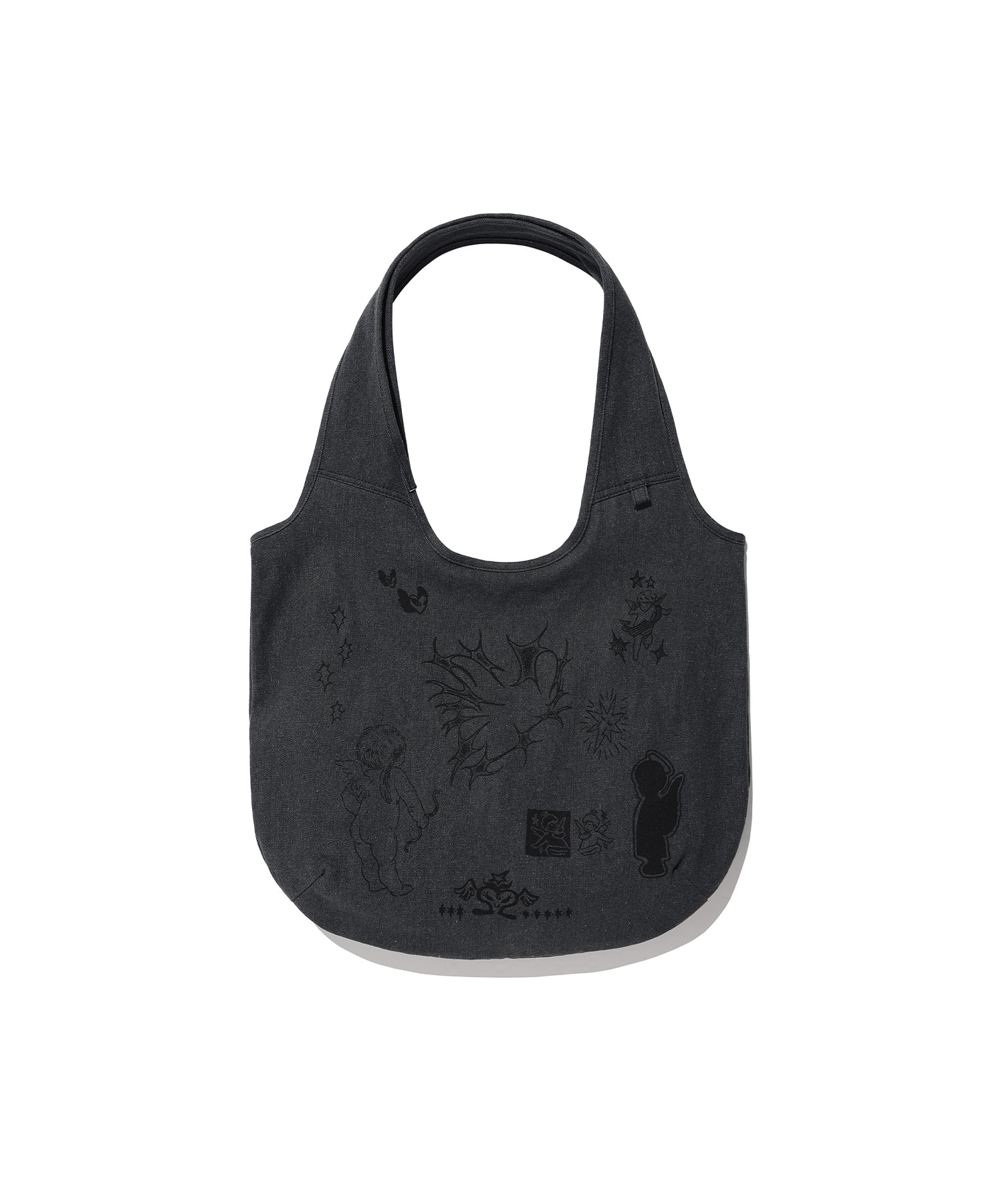 denim doodle shoulder tote bag[charcoal]