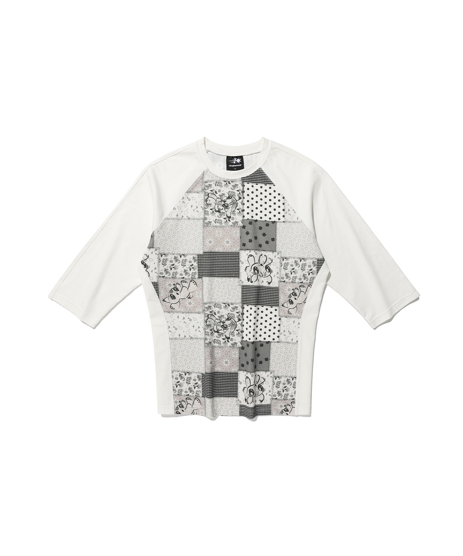 patchwork quilted printed 3/4 sleeve tee[white]