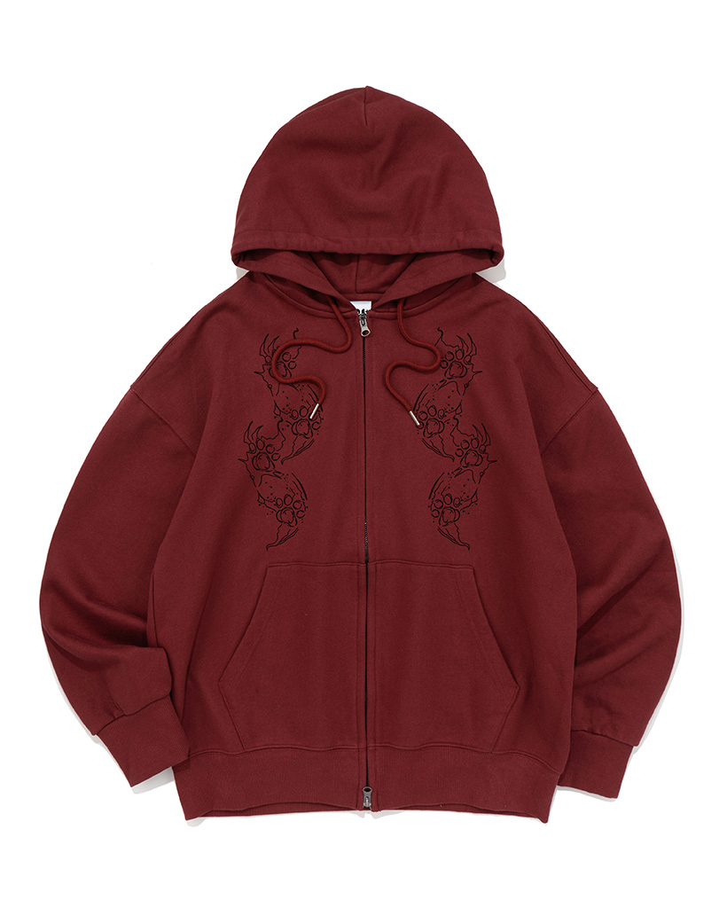 CAT FOOTPRINT GRAPHIC HOOD ZIP-UP (BURGUNDY)