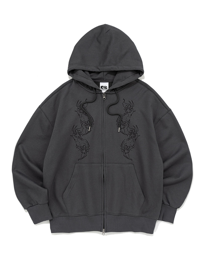 CAT FOOTPRINT GRAPHIC HOOD ZIP-UP (CHARCOAL)