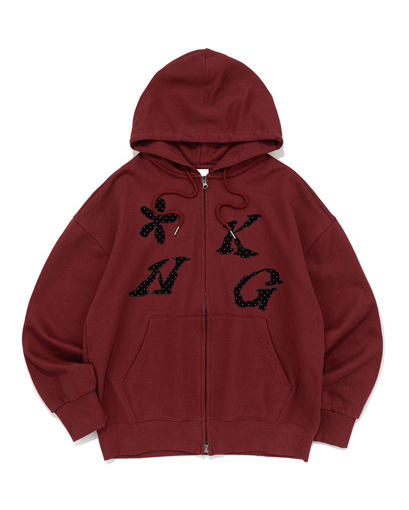 FLOWER DOT GRAPHIC HOOD ZIP-UP (BURGUNDY)