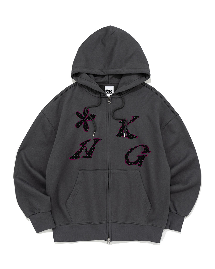 FLOWER DOT GRAPHIC HOOD ZIP-UP (CHARCOAL)