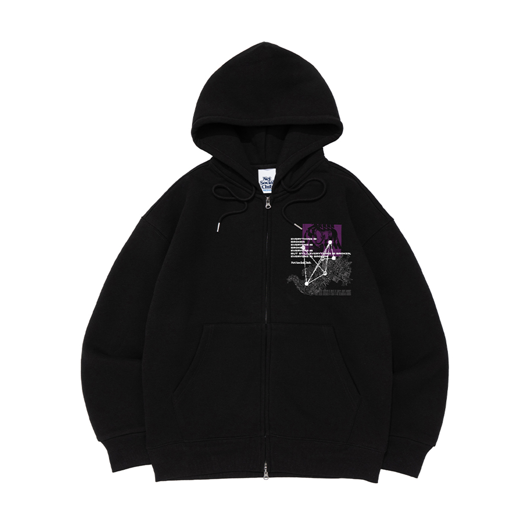 PIXEL ILLUSION BRUSHED HOOD ZIP-UP (BLACK)