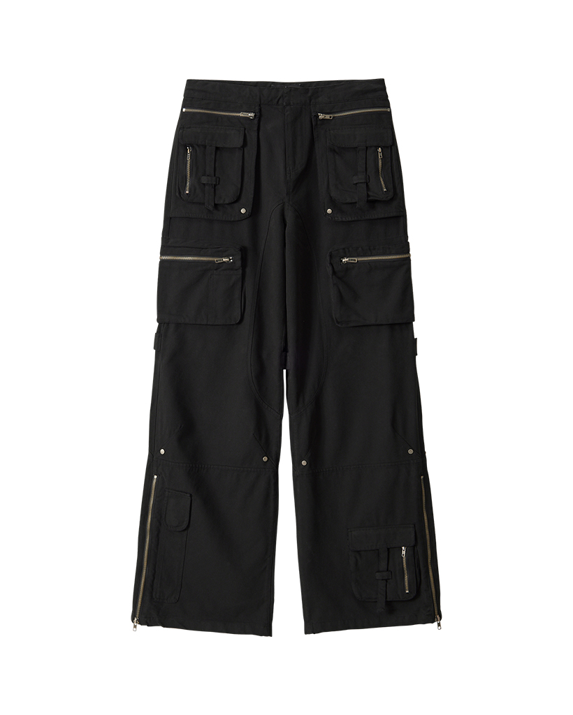 Lowrise Washed Curve Cargo Pants - BLACK