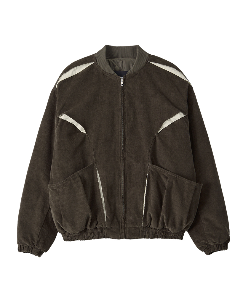 Corduroy Contrast Quilted Blouson - BROWN