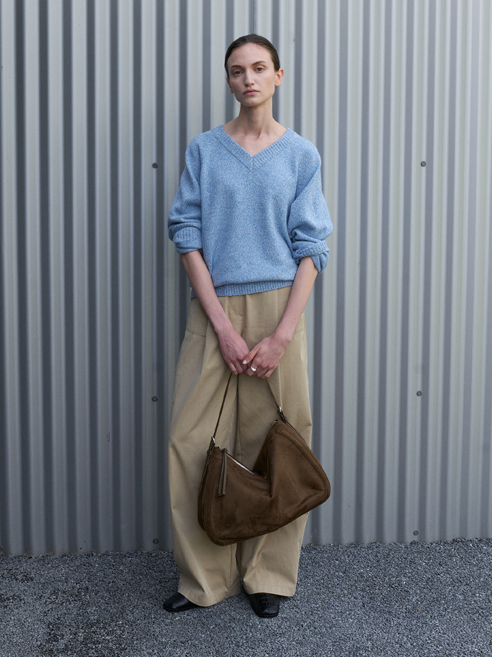 Cashmere reglan v neck knit_SOFT BLUE