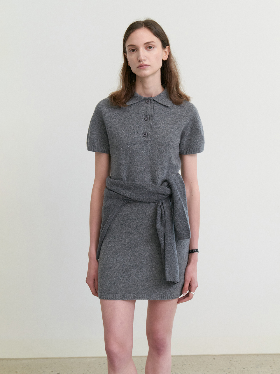 Cashmere collar mid one-piece_GREY