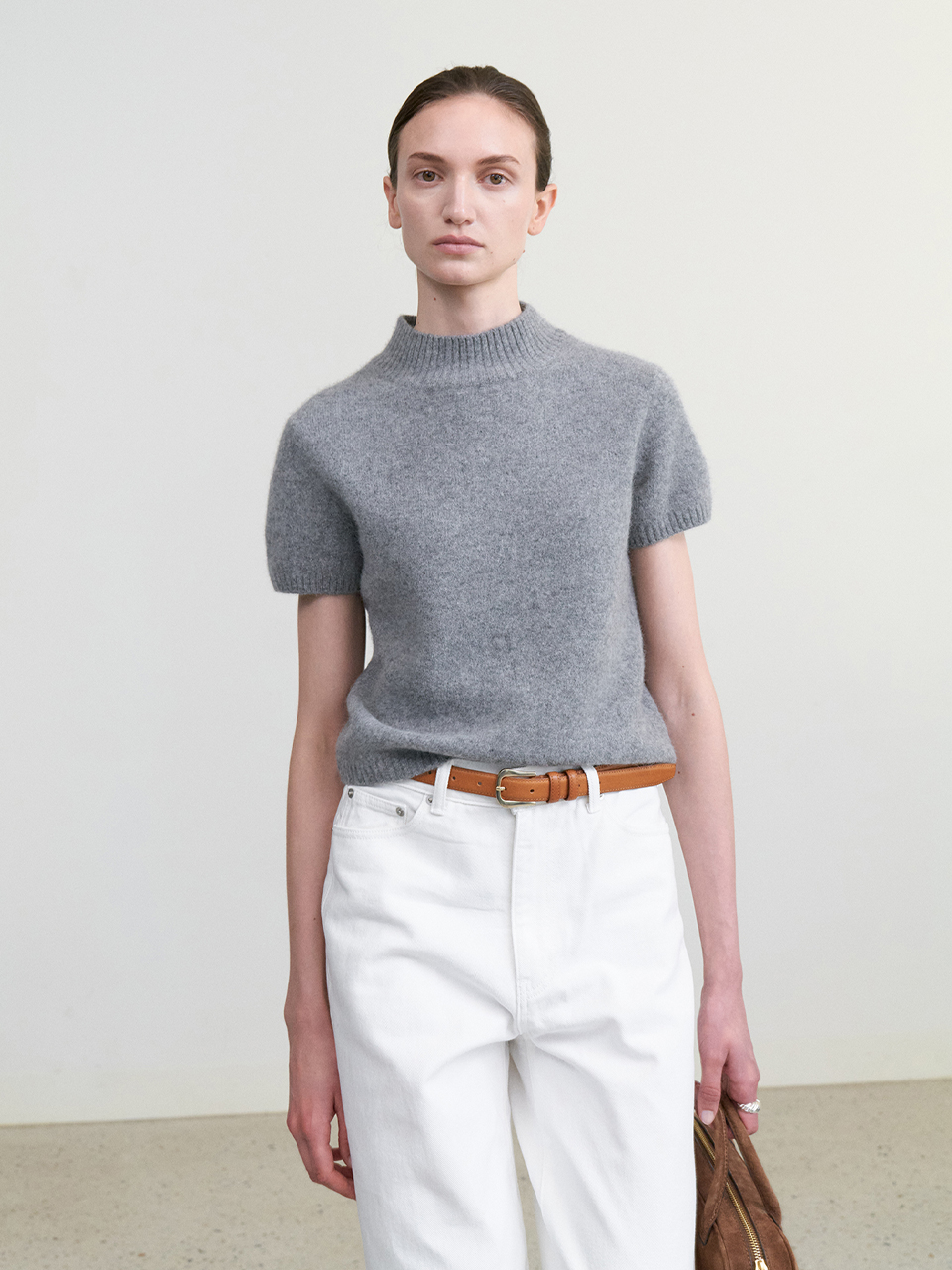 Mar crop half knit_M/GREY