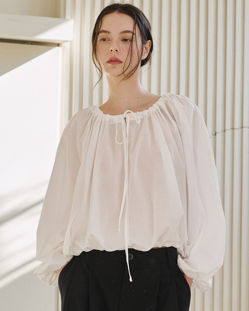 Balloon Shirring Blouse - Ivory