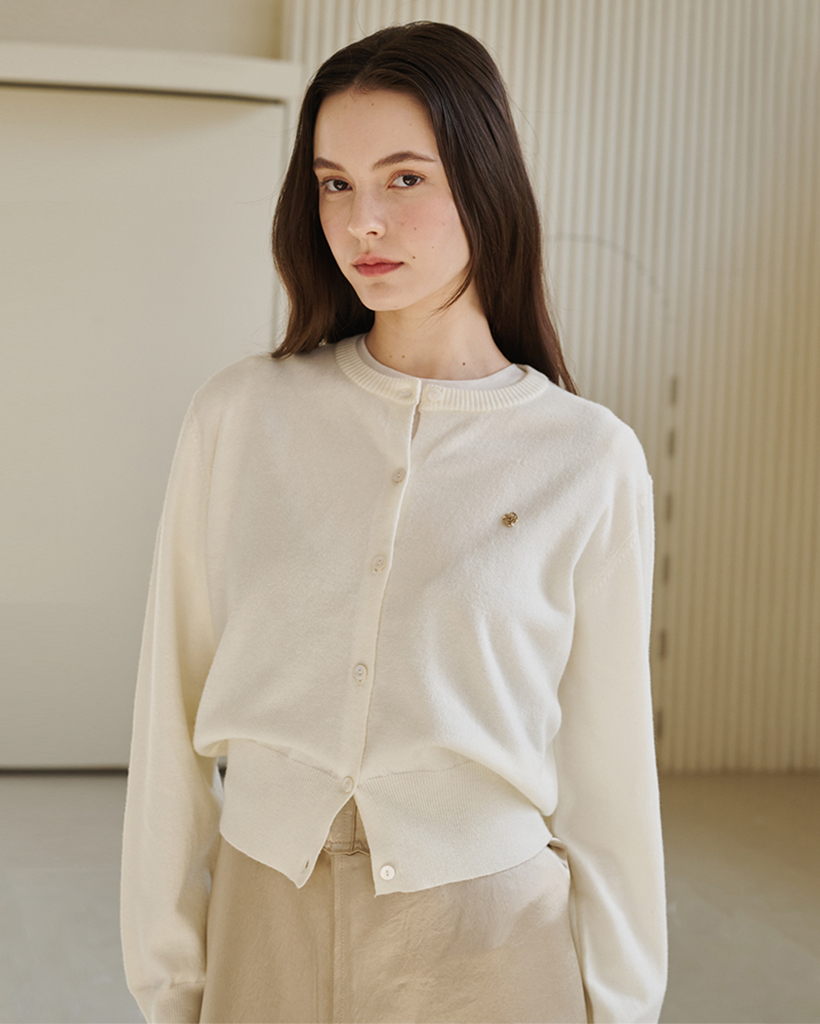 Round Neck Classic Cardigan - Ivory
