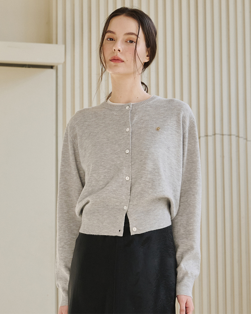 Round Neck Classic Cardigan - M. Gray