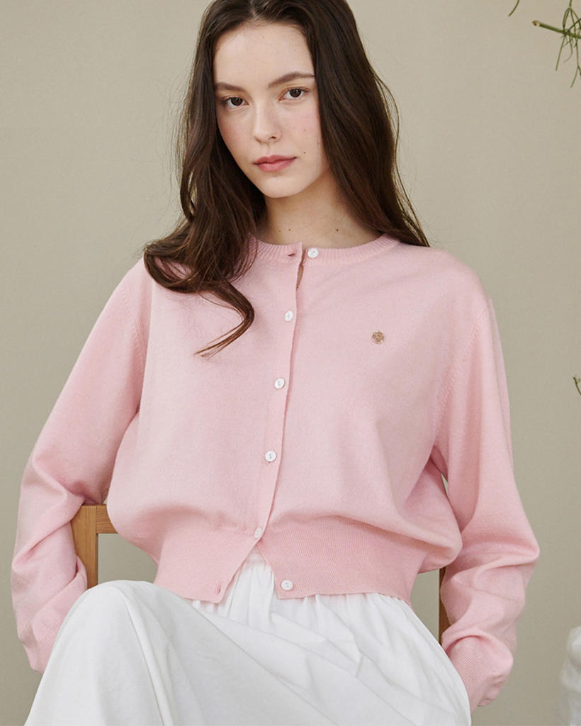 Round Neck Classic Cardigan - Pink