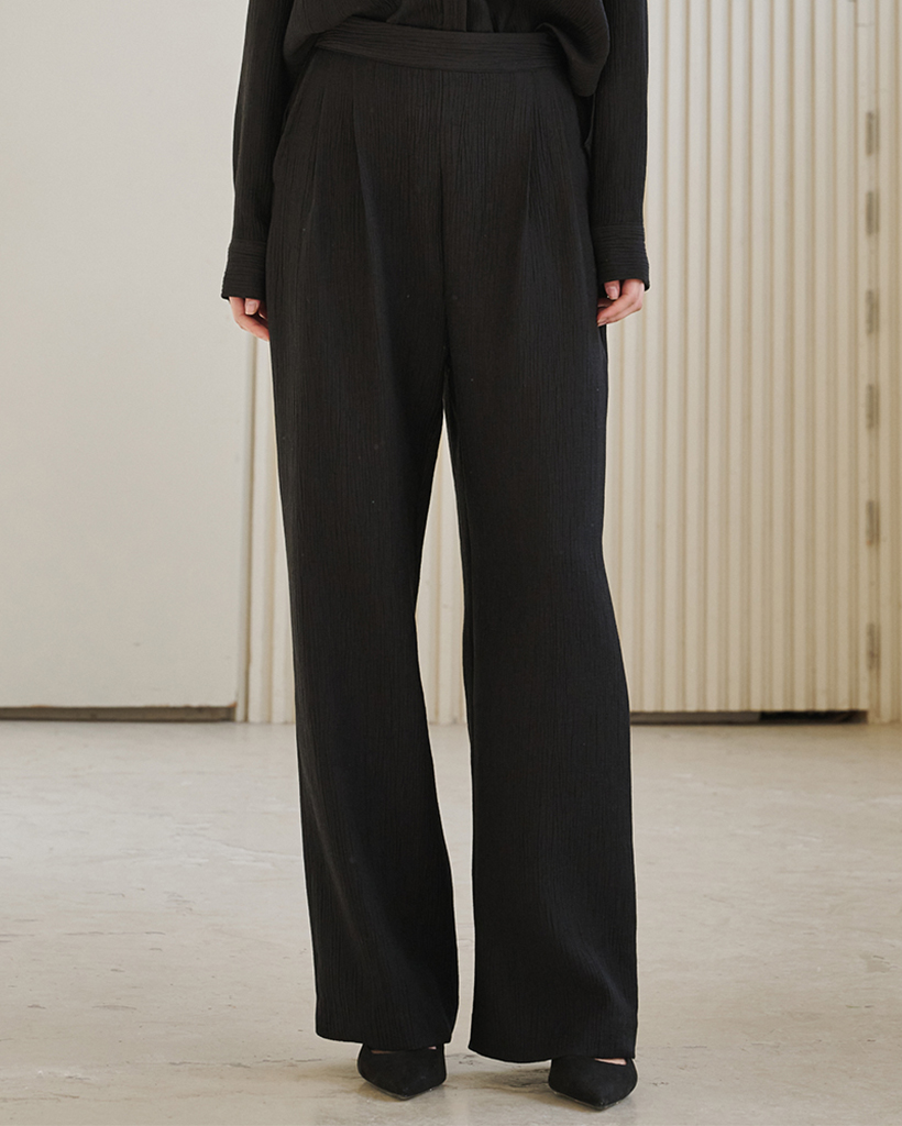 Wrinkle Wide Banding Pants - Black