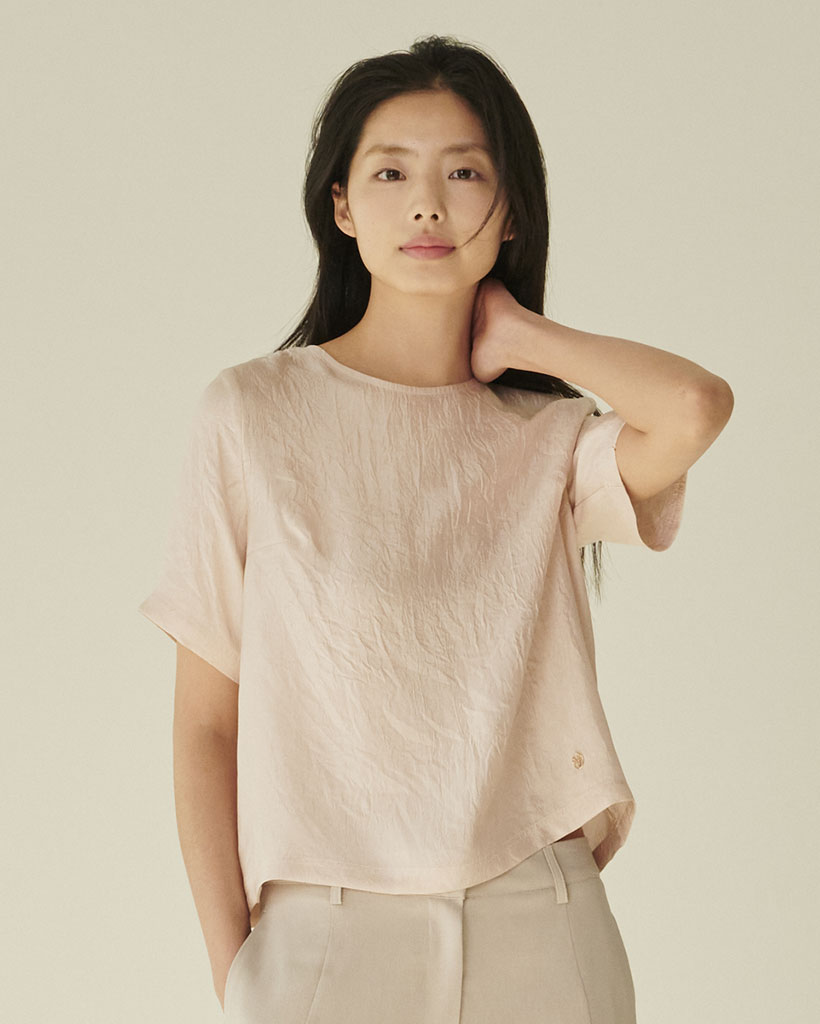 Round‑Neck Sheer Blouse - Pink