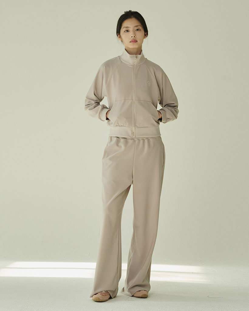 Stretch Jersey Zip‑Up Set - Beige