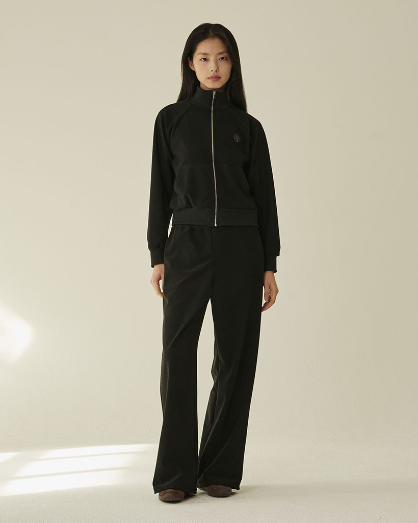 Stretch Jersey Zip‑Up Set - Black