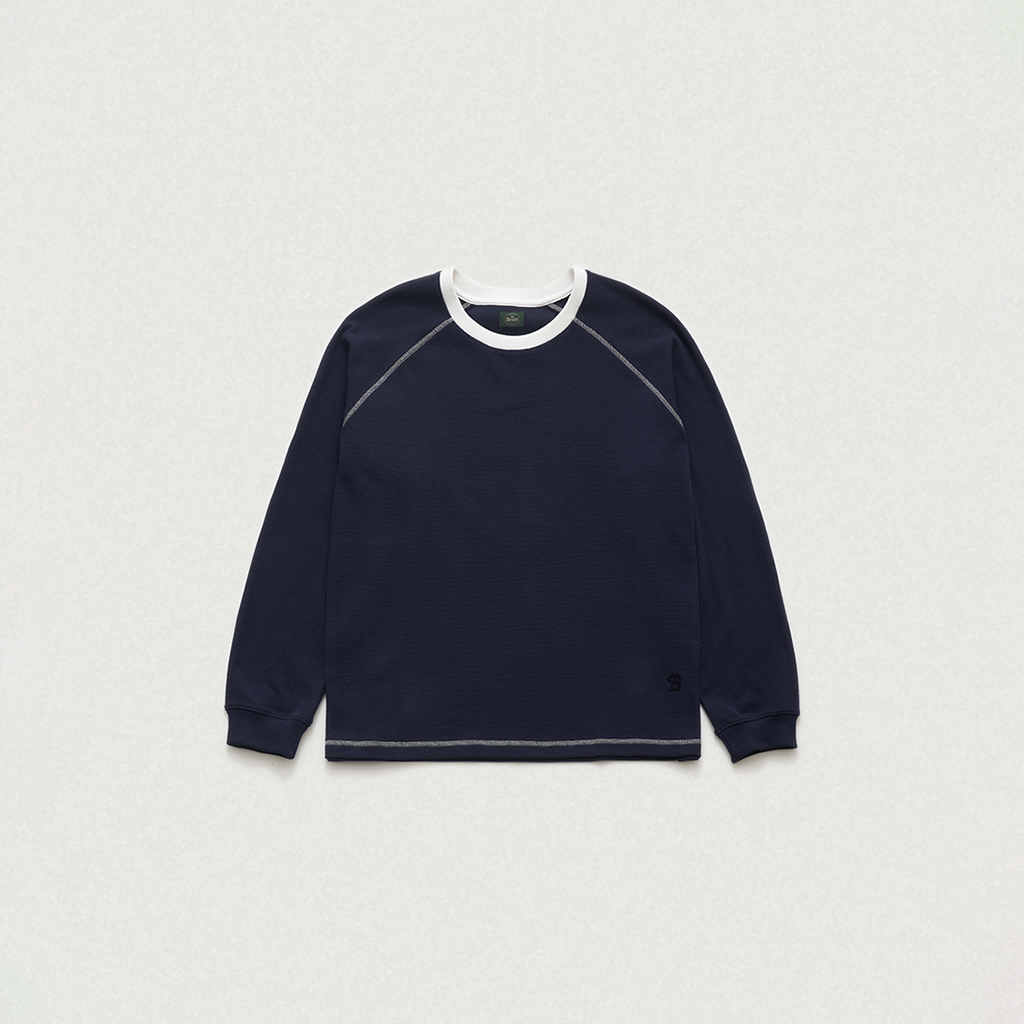 Raglan Waffle T-Shirt - Navy