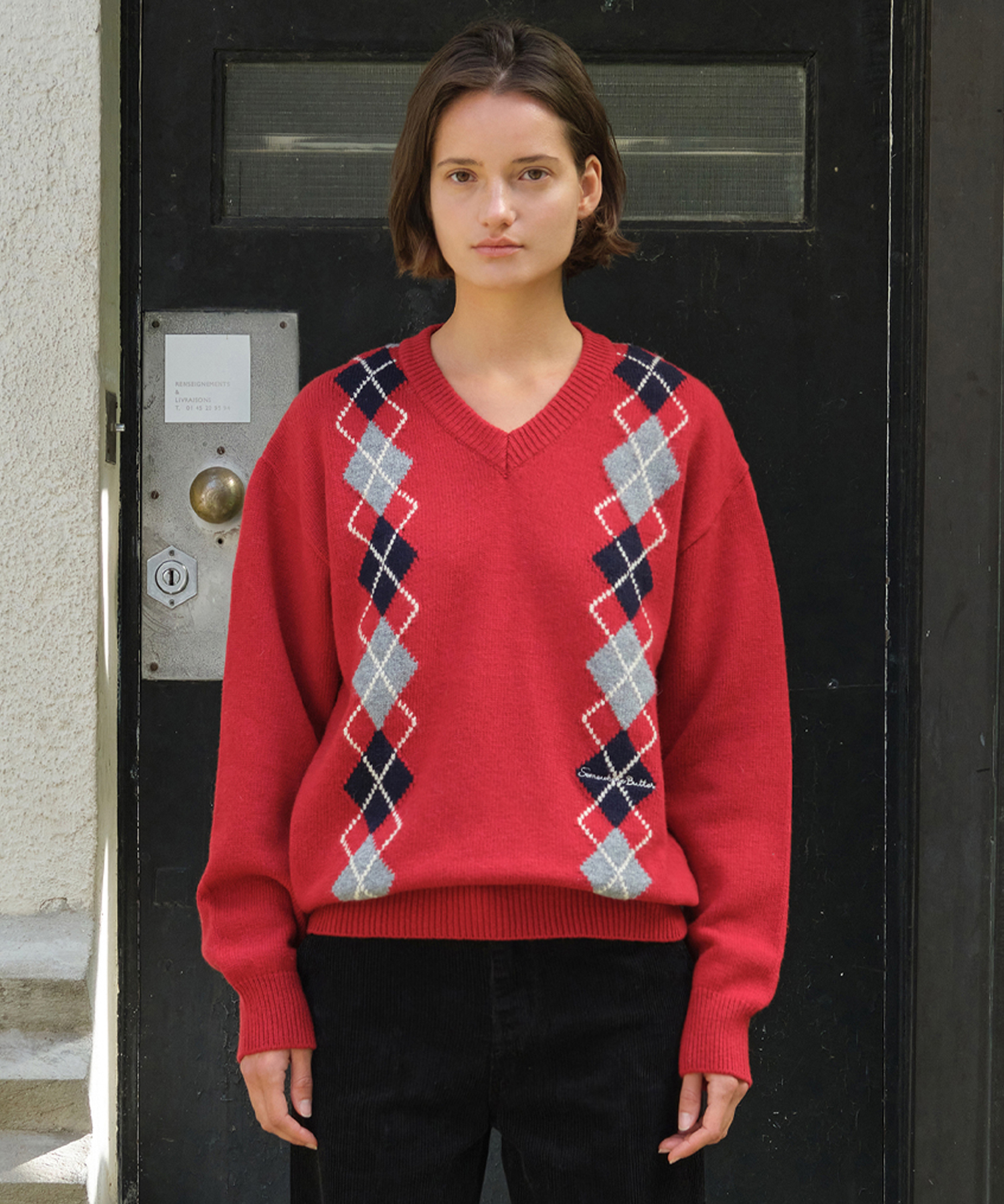 Noelle Argyle Knit - Red