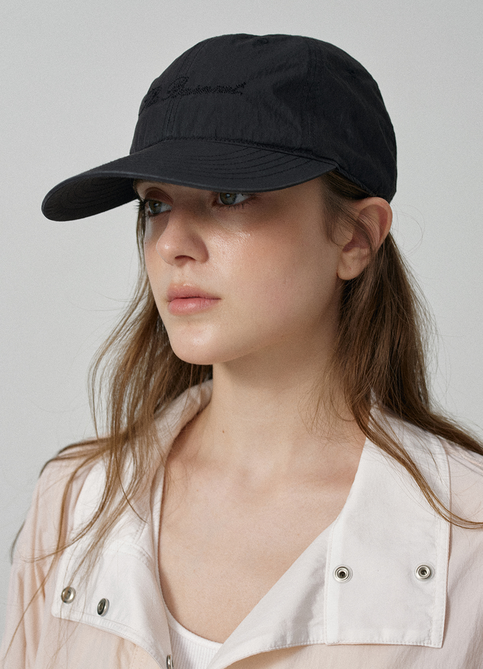 Nylon Stitch Logo Ball Cap_Black