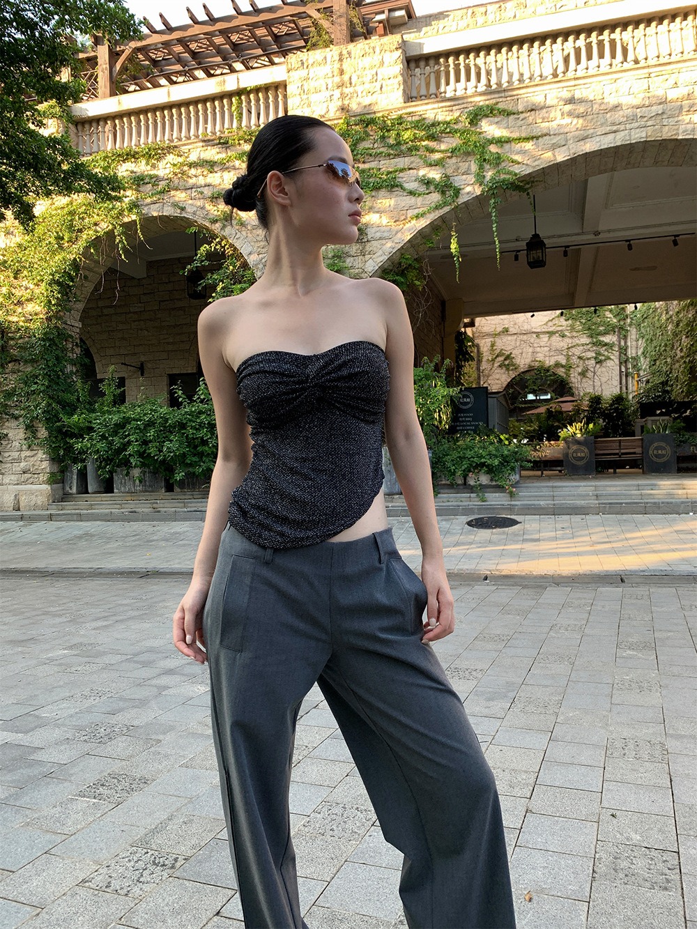 DIESEL ラメ入りリブ編みベアトップ DIESEL】リブ編みラメ入りベアトップ ネイビー - メルカリ