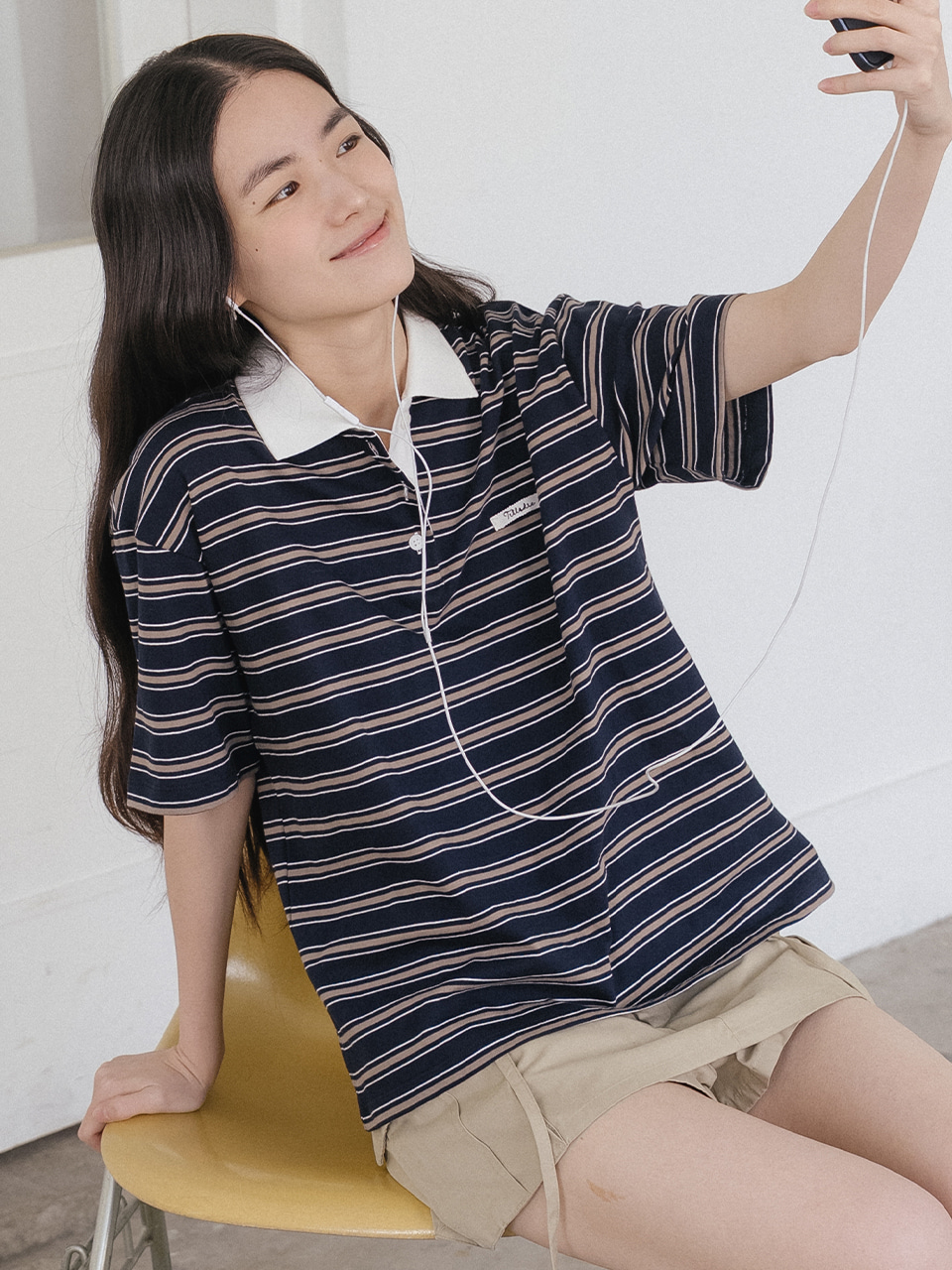Stripe collar logo point t-shirt [TISU05TS14]_Navy