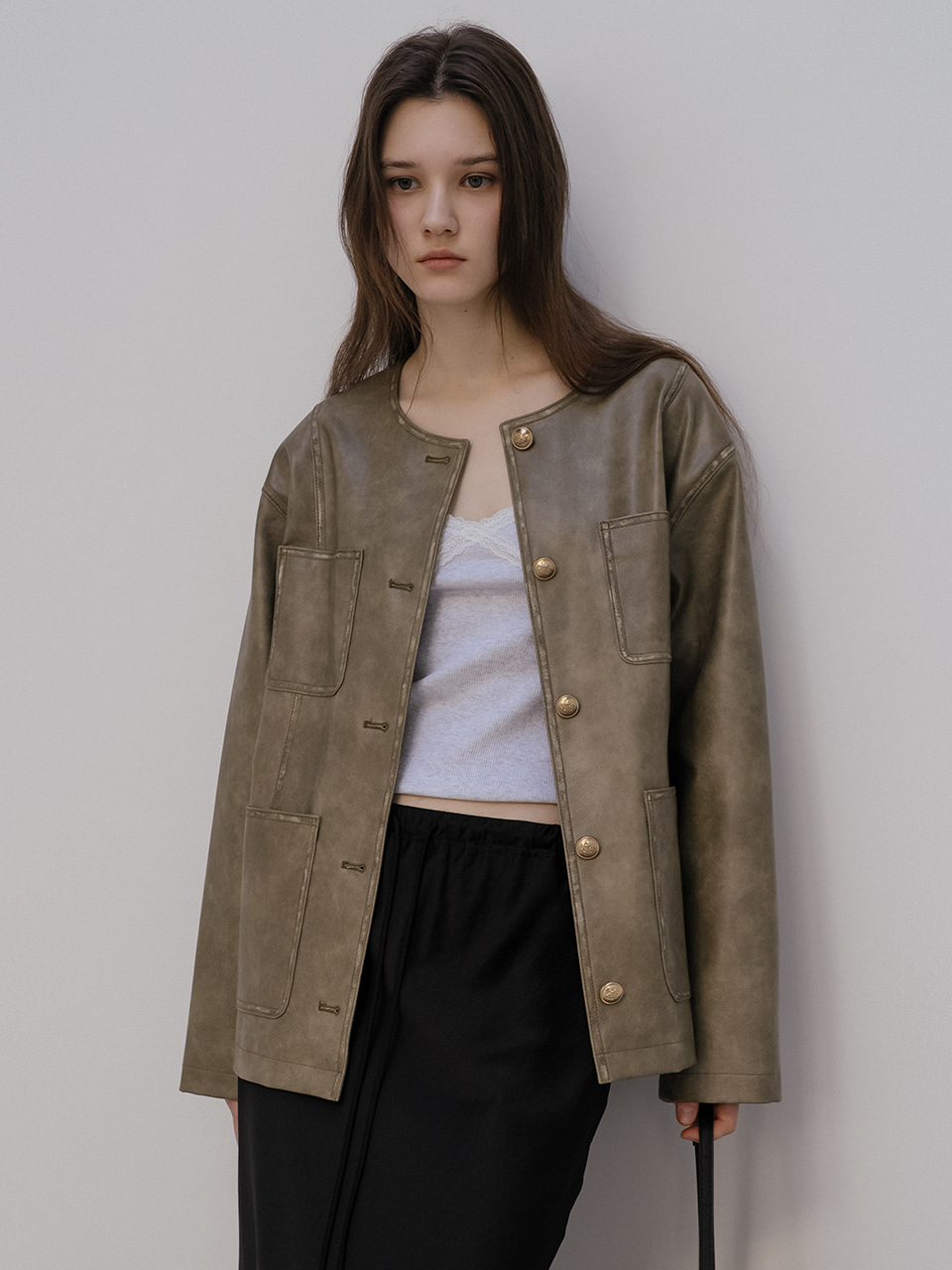 Raw washing leather jacket [TISP05LE02]_Khaki