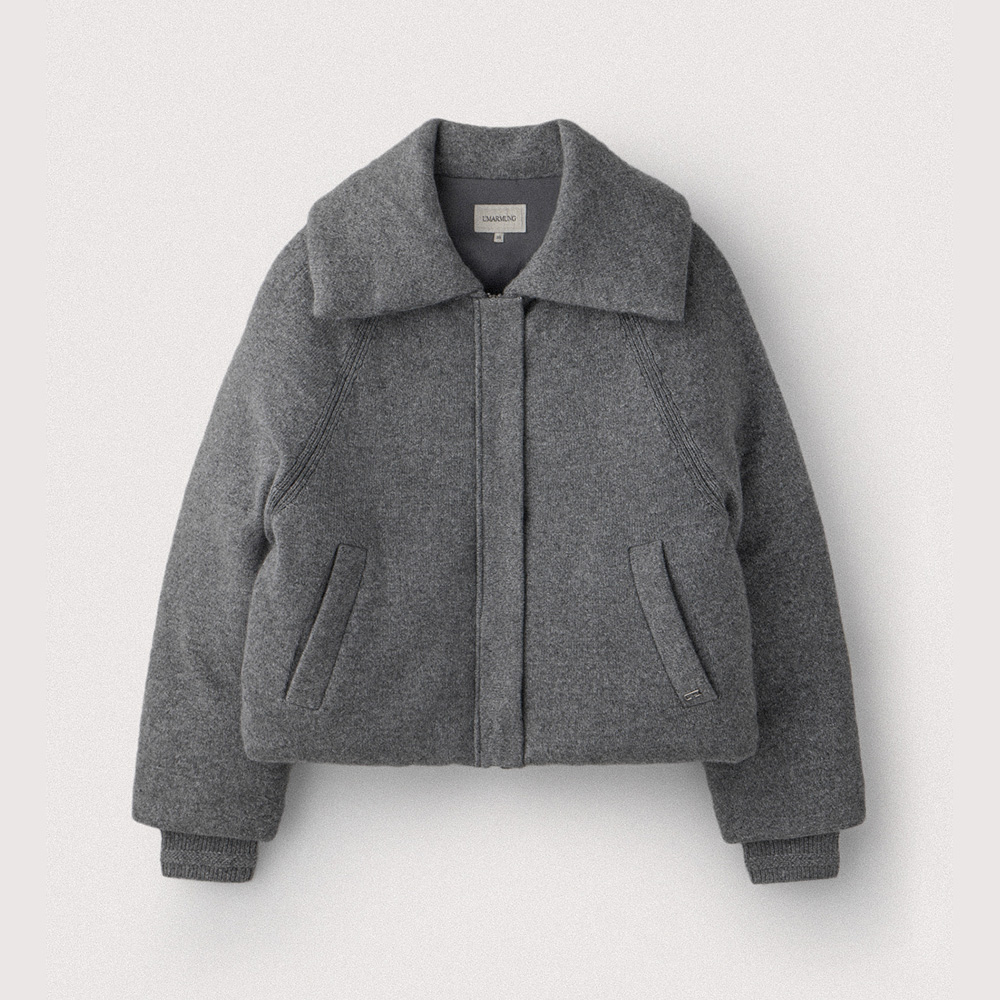 Wool Cashmere Wing Collared Puffer_Heather Grey