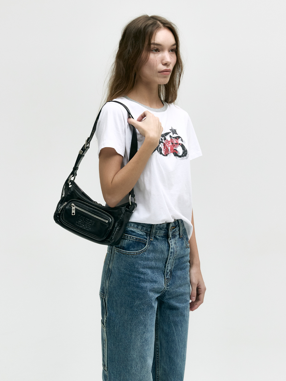 OUTPOCKET HOBO MINI_black glossy plain