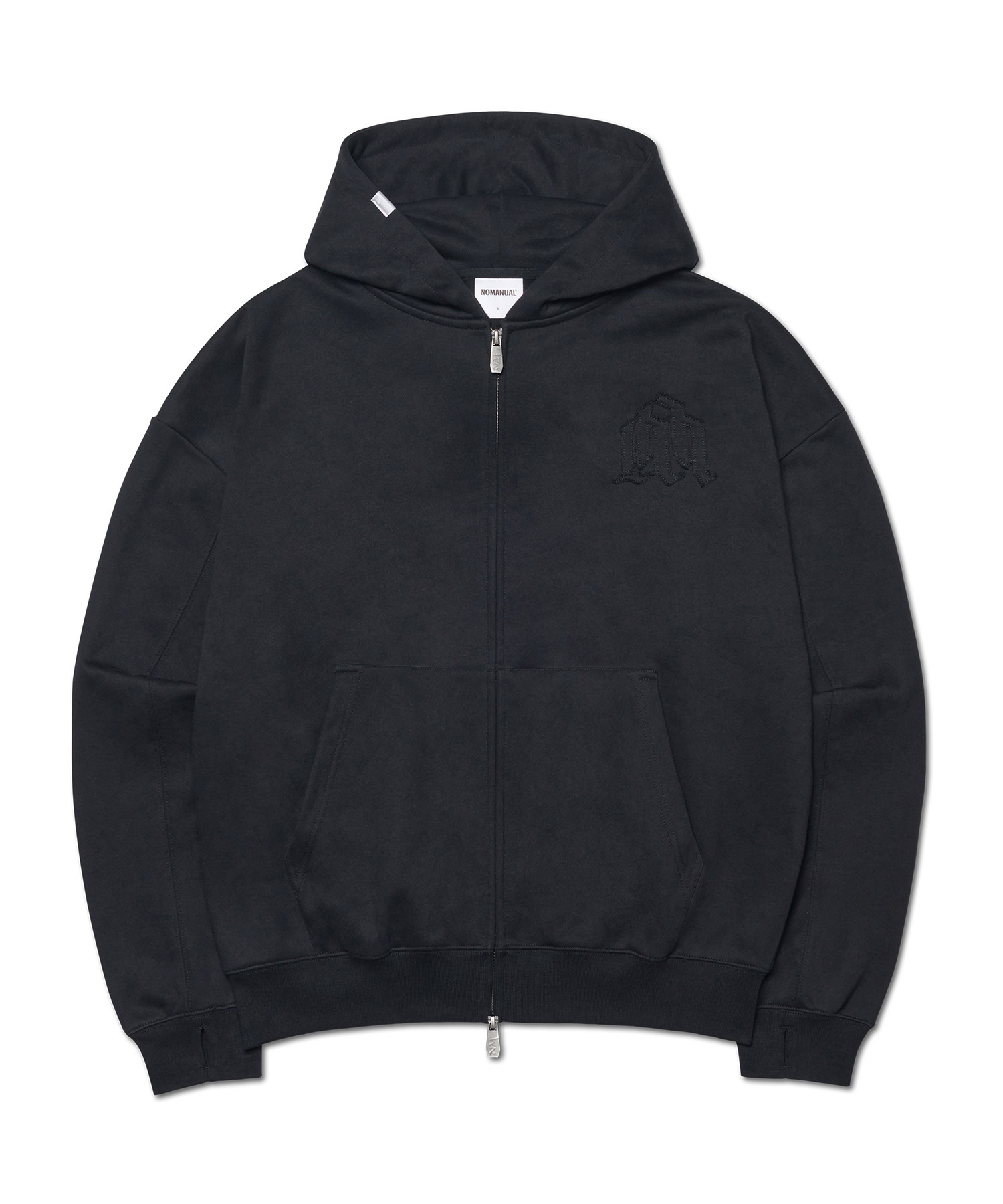 BIG GOTHIC CUT OFF PIGMENT ZIP-UP HOODIE [CHARCOAL